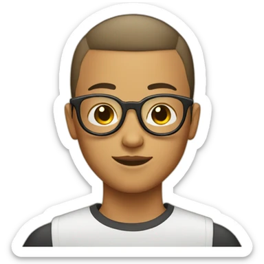 Teenager with a buzz cut and round glasses sticker