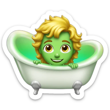 Posh-muscle-boy-green-eyes-rainbow-hair-pearl-necklace-in-golden-bathtub sticker