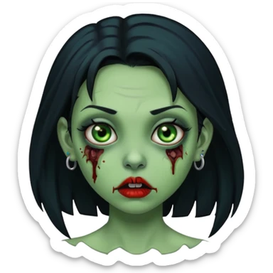 Zombie girl with a nose piercing black hair green skin sticker