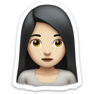 Pale girl with long black hair with sad face sticker