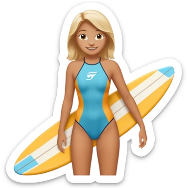 Girl with surfing board  sticker