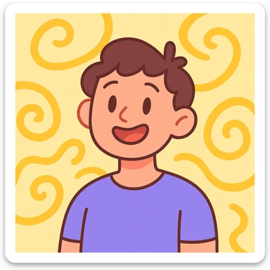 an avatar surrounded by yellow swirls, soft pastel cartoon style sticker