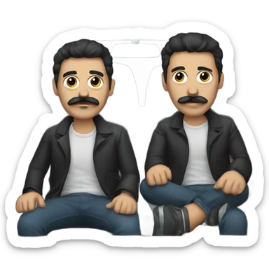 dark hair dark eye man with mustache sitting in car sticker