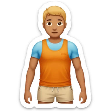 sunbrun eventho person used sunscreen - a parson in beach shorts, but with a sunburn and outline of a tanktop sticker