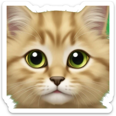 fluffy golden scottish straight kitten with black tipped fur, and green eyes sticker