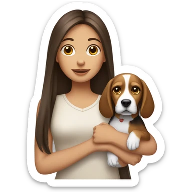 a brunette girl with long straight hair and a beagle puppy sticker