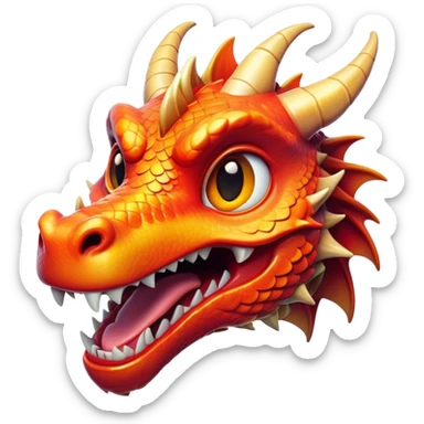 Cinematic Comical Dragon Portrait Emoji, Head tilted dramatically with an exaggeratedly amused expression, featuring a striking, glossy scaled body with bold, angular details and wide, expressive eyes brimming with playful disbelief; rendered with vibrant, lifelike textures and natural shadows, high shine, dramatic yet playful, styled with an air of cheeky mythical mischief, soft glowing outline, capturing the essence of a spirited and over‐the‐top dragon that looks ready to breathe fire into viral fame! sticker