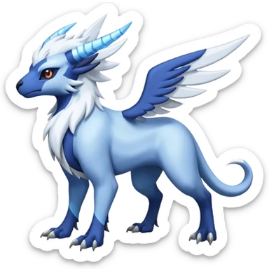 Icy Arctic Frost-Blue Pale-Shimmering Snow-Dusted Majestic Absol-Nargacuga-Latias-fusion-creature (full body) sticker