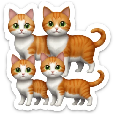 full body of 3 tiny short hair cats including a dark grey and white cat with green eyes, a ginger and white with orange eyes and a brown tabby and white with hazel eyes sticker