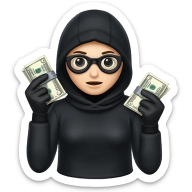 Robber with money na mão direita com uma blusa de frio preta  sticker