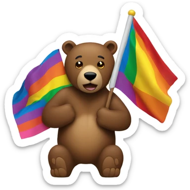 brown bear holding a lesbian flag sticker