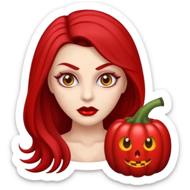 vampira de pele cinza com os olhos vermelhos, cabelos longos e ondulados, com o dedo apontando para a bochecha sticker