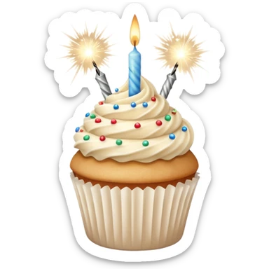 Total White beige cupcake with sparkler candles sticker