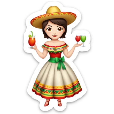Pretty, sexy, slightly curvy white woman with short dark brown hair, dressed for Cinco de Mayo sticker