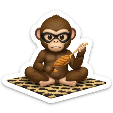 Ninja monkey sitting on a carpet eating fried chicken  sticker