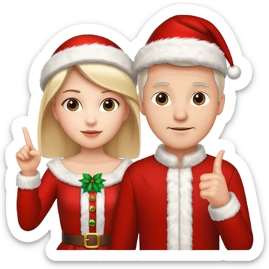 Adult couple wearing Xmas outfit pointing at you sticker
