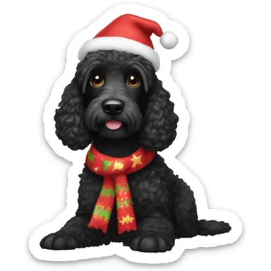 Black Spoodle dog dressed for Christmas  sticker