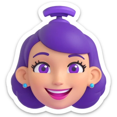 Space Groove Gwen from League of Legends, happy emote, only head, right eye purple sticker