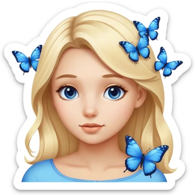 Blonde girl with blue butterflies  sticker