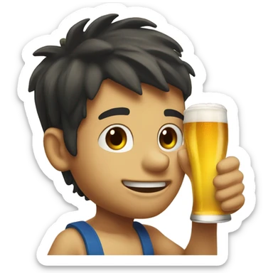 Boy with dark hair drinking an ice cold weizen beer on the beach of lloret de mar sticker