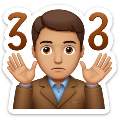 man frowning holding up numbers 6 and 7 sticker