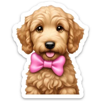 Golden doodle puppy with pink bow sticker