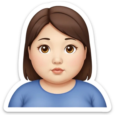 A chubby woman that is asian with big round brown eyes and brown hair sticker