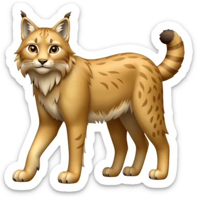 Cinematic-Lynx-Realistic-Full-Body-Standing on all fours-Emoji – Tail flicking slightly, head tilted dramatically, powerful yet sleek frame covered in soft golden-brown fur with faint spotting, long legs and large paws poised elegantly, simplified yet realistic focused features, highly detailed, glowing with an almost sarcastic glow. sticker