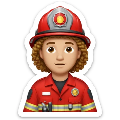 Firefighter man curly long hair with red uniform sticker