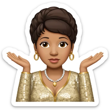 Aretha Franklin with dark brown hair, ivory sequin outfit sticker