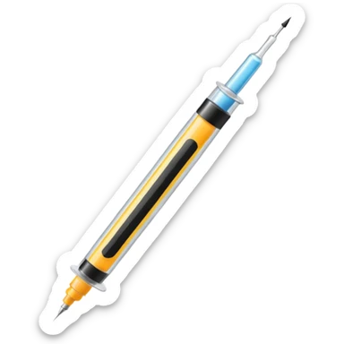 Syringe with black tape over it.
 sticker