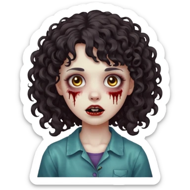 Zumbie girl with curly hair, with curly bangs sticker