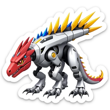 Spiky Cool Edgy Futuristic shiny colorful cyborg-Digimon-Fakemon-Guilmon-Velociraptor-Mecha full body  sticker
