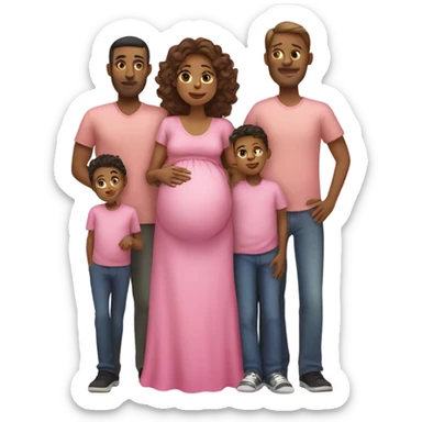 family with pregnant mom with a pink dress and 2 boys and dad sticker