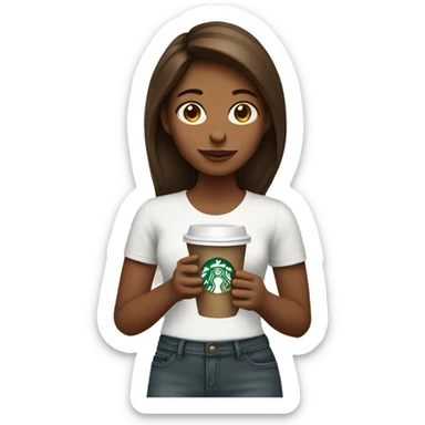 Girl with brown hair holding starbucks cup sticker