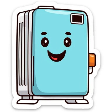 Cute cartoonish air conditioner with smiling face blowing cold air sticker