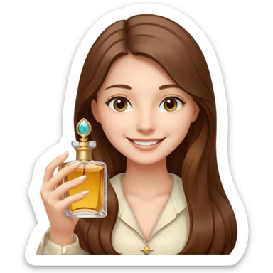 half body pretty long hair girl holding 1 parfume with smile sticker