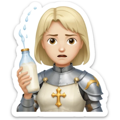 Un biberon avec du lait chaud et Jeanne d’arc en colère qui flotte dedans  sticker