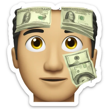 an asian guy that has dollars as his eyes sticker