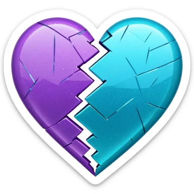 glitter cian and purple broken heart sticker