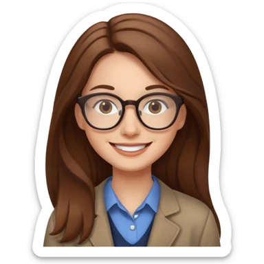 Profesora joven de fotografía, sonrriente cabello castaño y de pelo largo  sticker