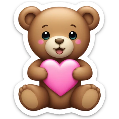 Teddy bear with small pink heart in his arms  sticker