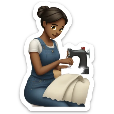 Brunette girl sewing sticker
