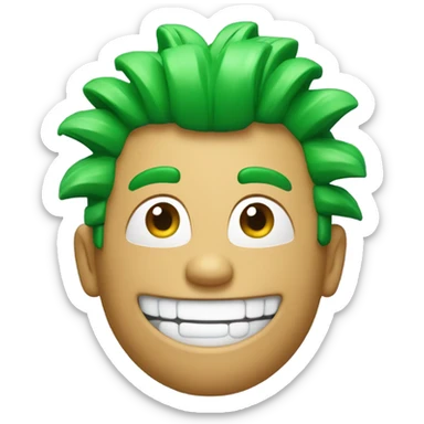 Green smiling 3d emoji with Mohawk and teeth sticker