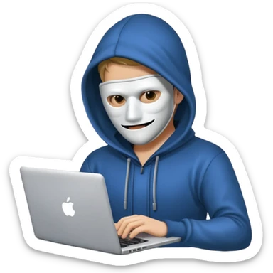 hacker with mask using laptop sticker
