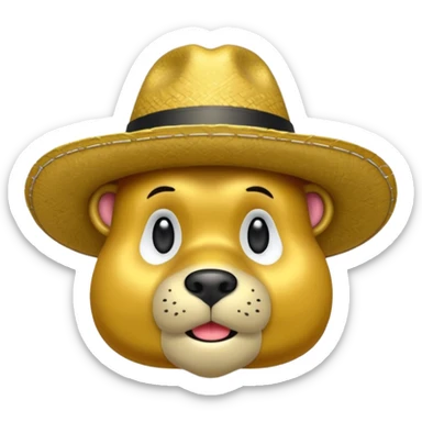 Oso dorado con sombrero elegante y moño negro triste animatronico sticker