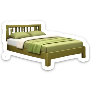 Olive green walls, wooden bed, plants around the room, wooden closet sticker