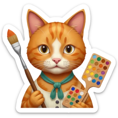 A cat holding brushes and a colour pallete because he is an artist sticker