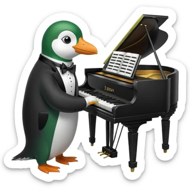 Green penguin playing piano sticker