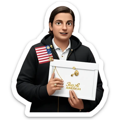 boy holding american jewelry sticker